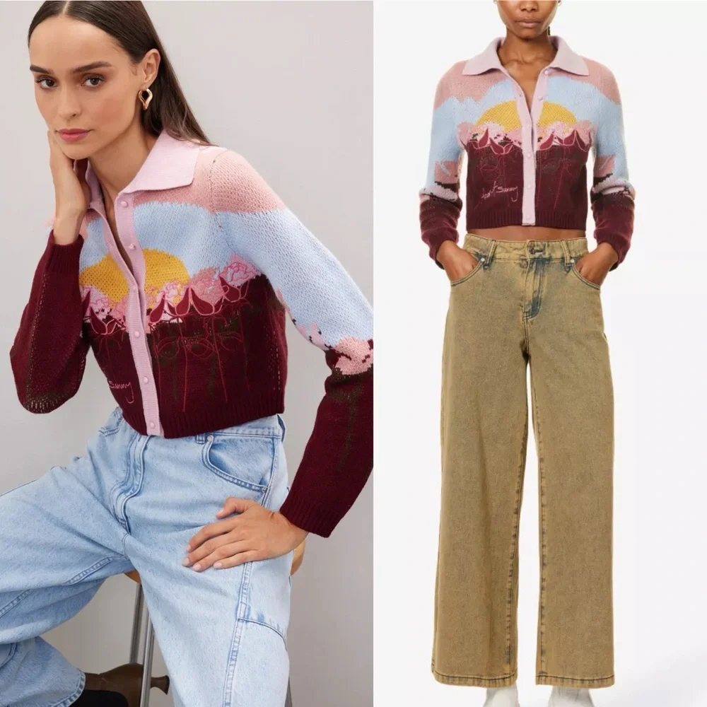 House of Sunny Garden of Eden Tripper Intarsia Cardigan XS US 2 NWT - Picture 9 of 16